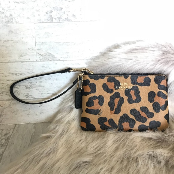 Coach Handbags - COACH Mini Leopard Wristlet Bag
